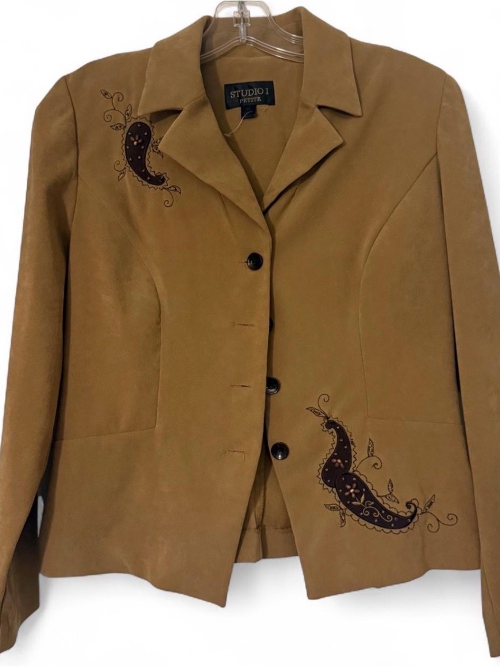 Studio I Tan Embroidered Paisley Blazer